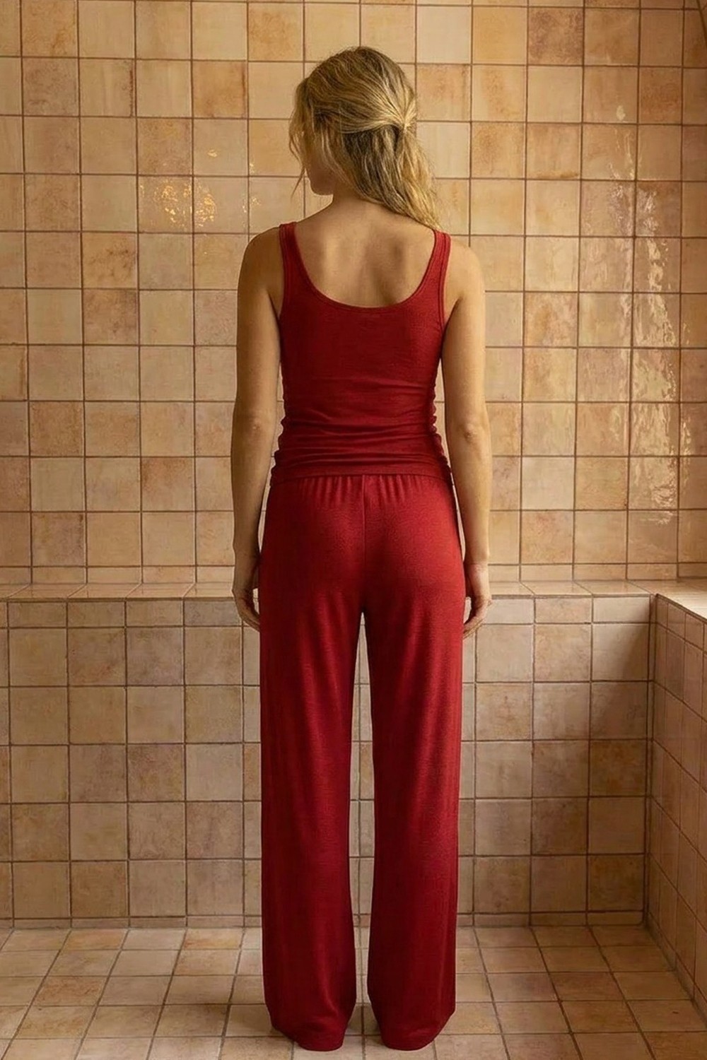 Siyah İnci Gri Geniş Askılı Viskon Örme Pijama Takım 8012 görsel 3