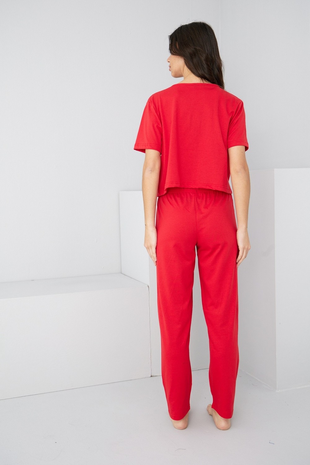 Siyah İnci Bordo Bağlamalı Örme Pijama TAKIM7889 görsel 3