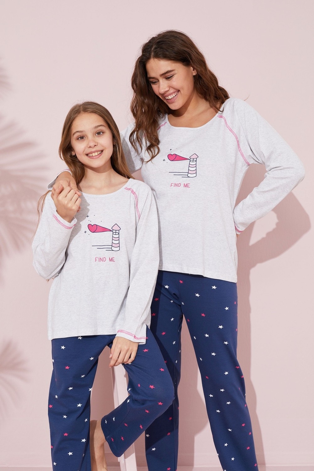 Siyah İnci Gri Baskılı Pamuklu Örme Pijama Takım 24241111