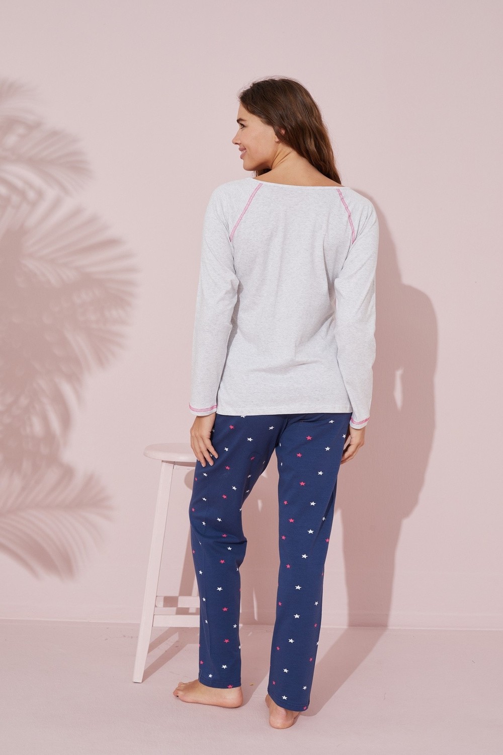 Siyah İnci Gri Baskılı Pamuklu Örme Pijama Takım 24241111 görsel 3