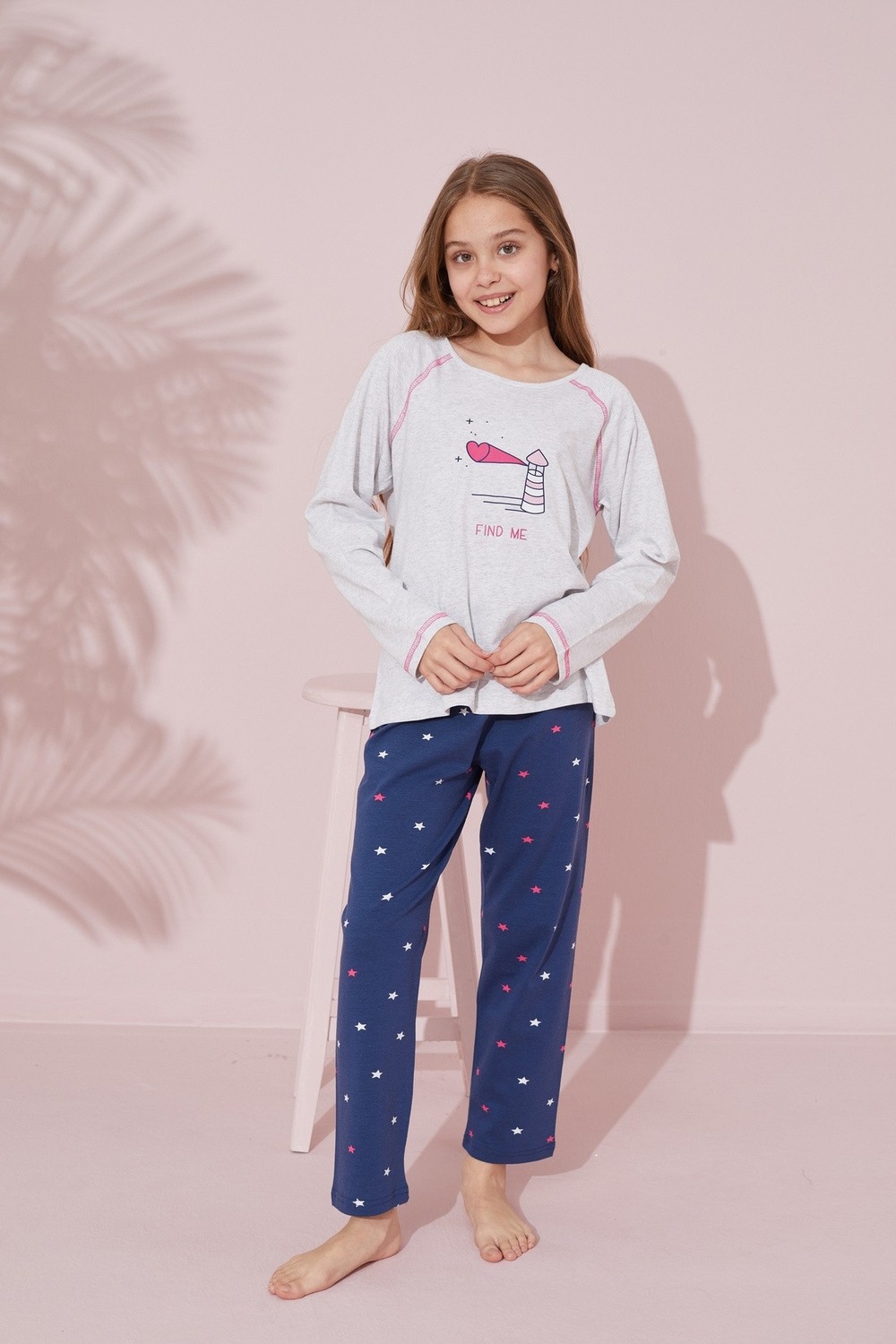 Siyah İnci Gri Baskılı Pamuklu Örme Pijama Takım 24241111 görsel 4