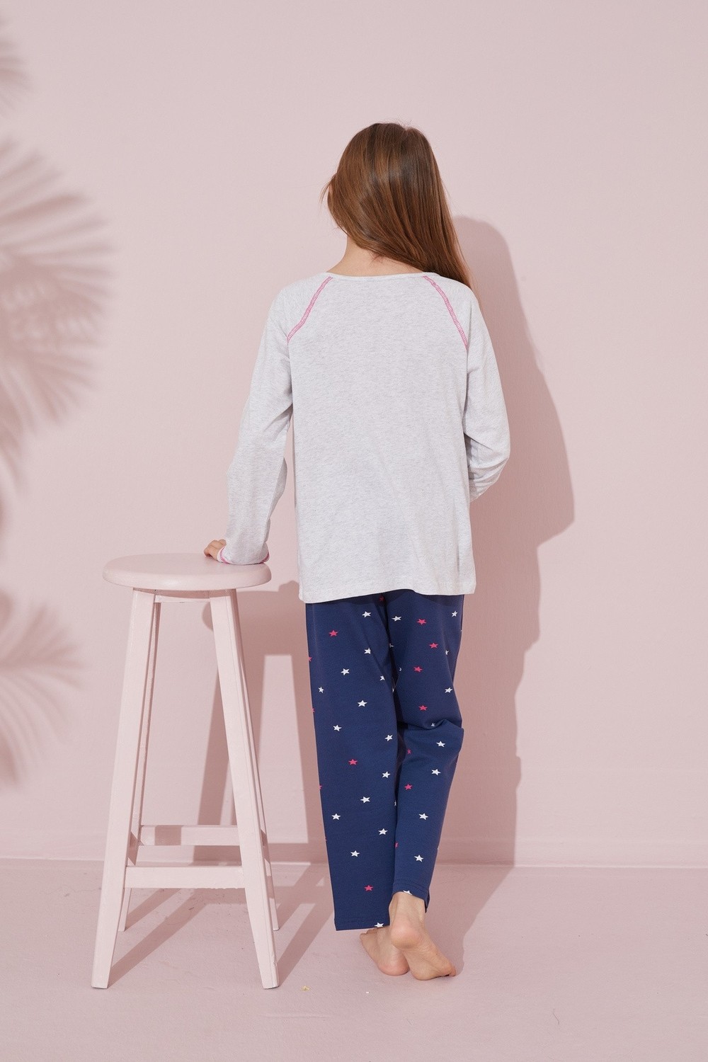Siyah İnci Gri Baskılı Pamuklu Örme Pijama Takım 24241111 görsel 5