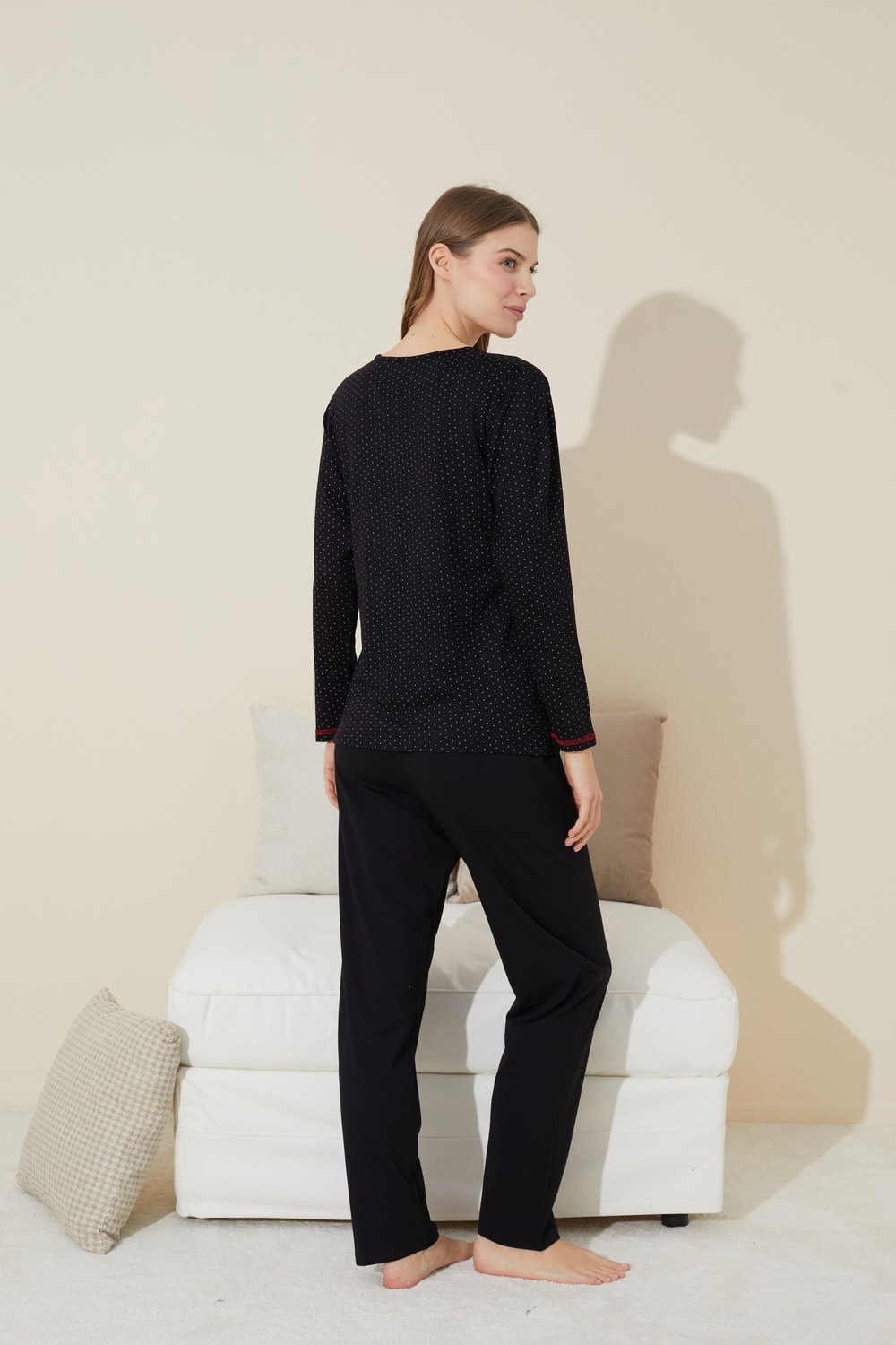 Siyah İnci Siyah Baskılı Pamuklu Örme Pijama Takım 24240116 görsel 3