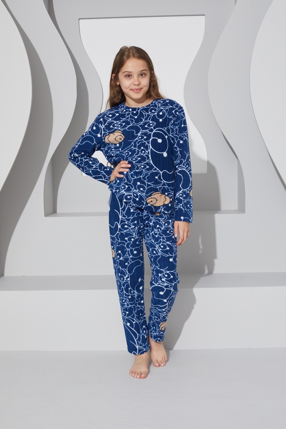 Siyah İnci Lacivert Alt-Üst Polar Pijama Takım 24223073 görsel 4