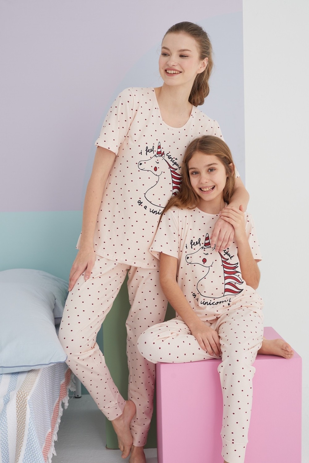 Siyah İnci Çok Renkli Pamuklu Örme Pijama Takım