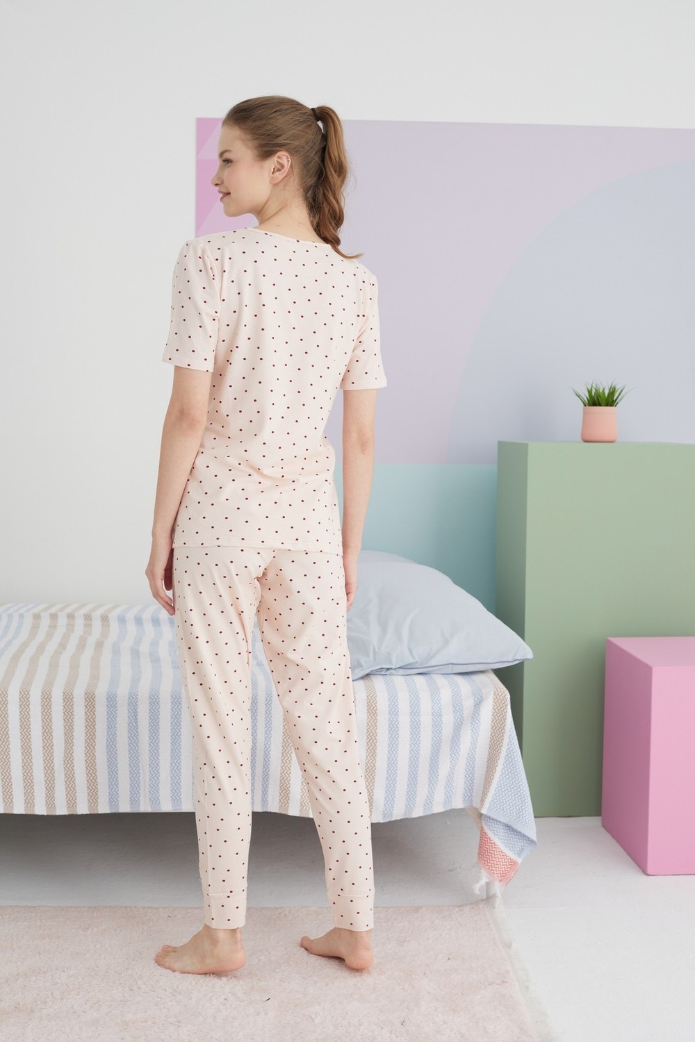 Siyah İnci Çok Renkli Pamuklu Örme Pijama Takım görsel 4