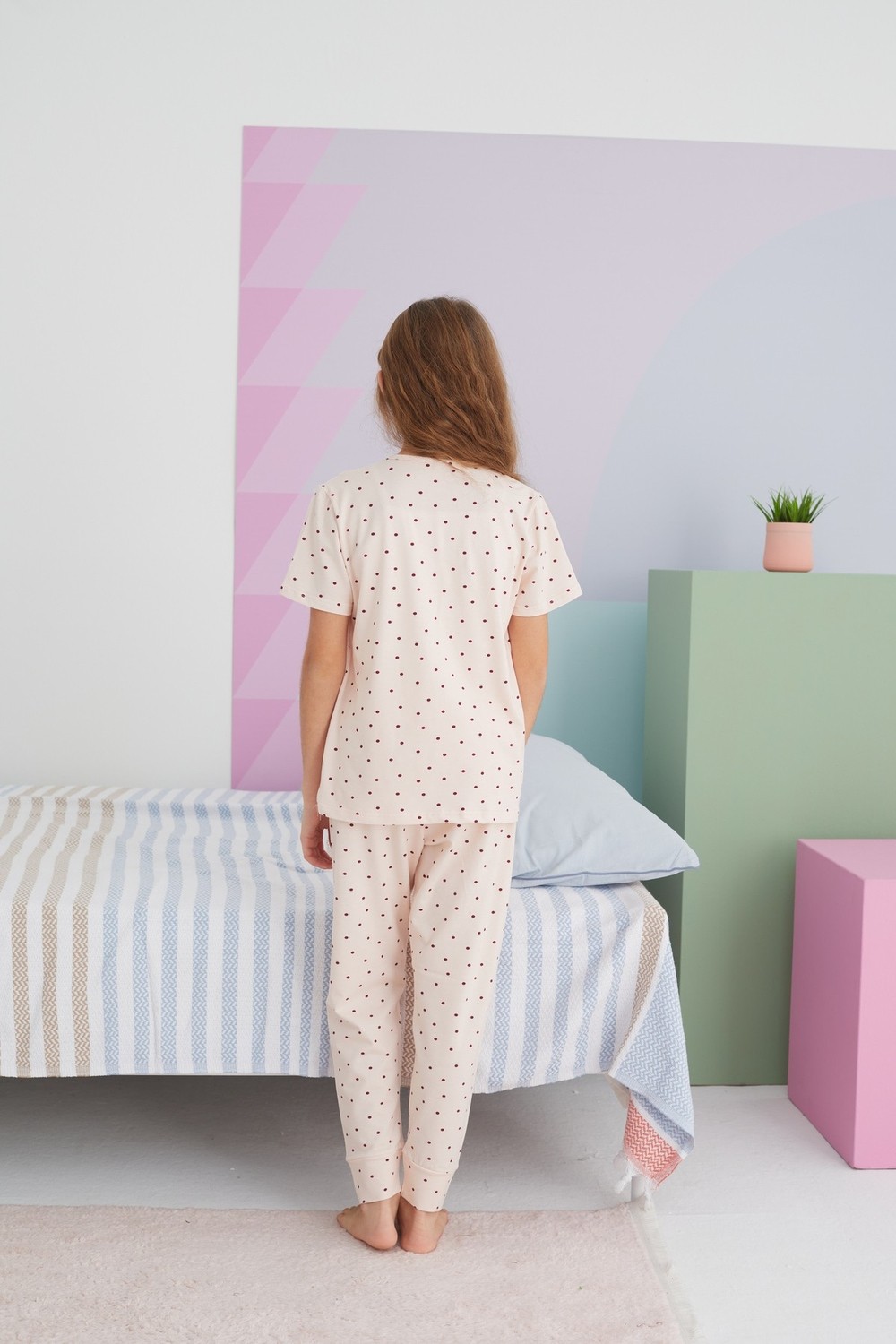Siyah İnci Çok Renkli Pamuklu Örme Pijama Takım görsel 5