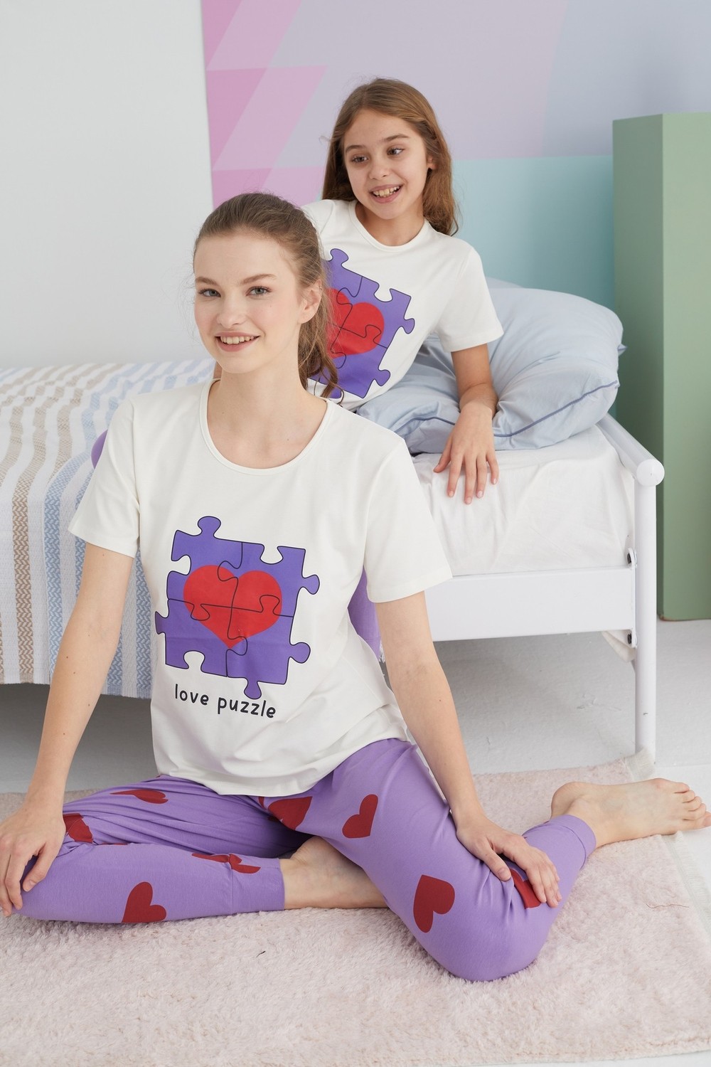Siyah İnci Çok Renkli Pamuklu Örme Pijama Takım