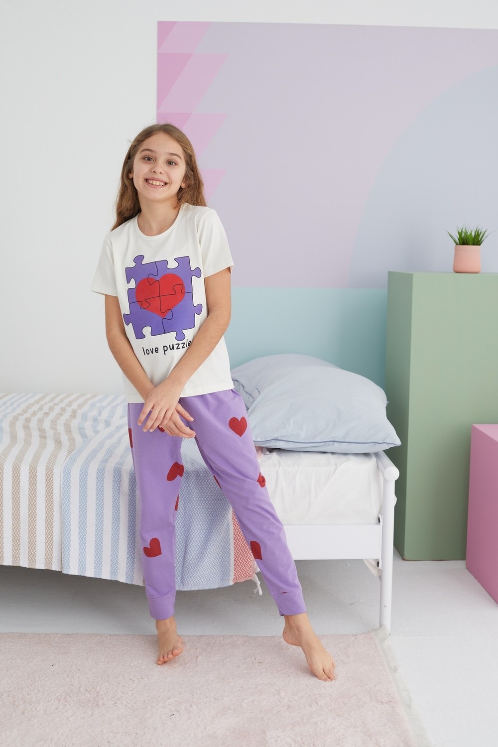 Siyah İnci Çok Renkli Pamuklu Örme Pijama Takım görsel 3