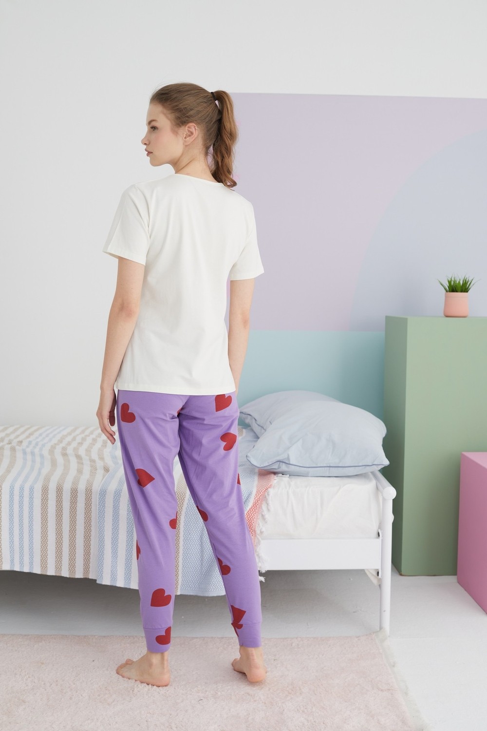 Siyah İnci Çok Renkli Pamuklu Örme Pijama Takım görsel 4