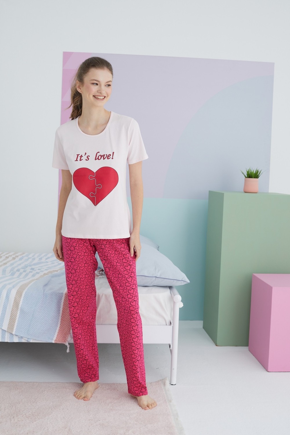 Siyah İnci Çok Renkli Pamuklu Örme Pijama Takım görsel 2
