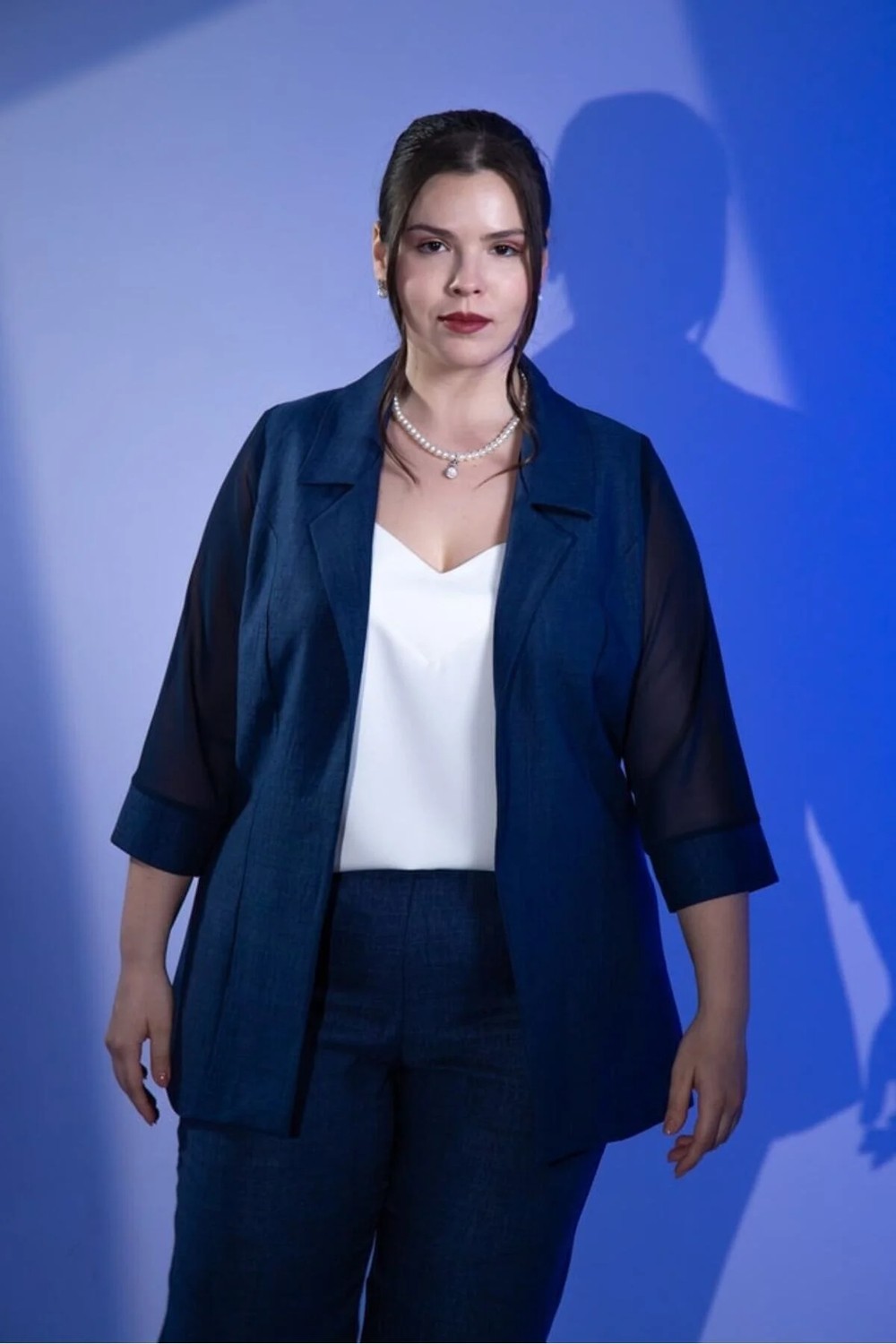 Roxxlen Kadın Büyük Beden Şifon Kol Blazer Ceket