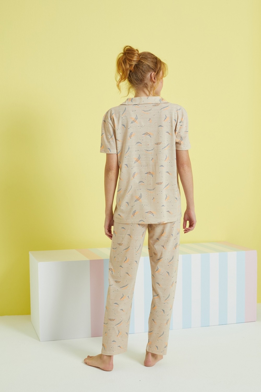 Siyah İnci Çok Renkli Örme Düğmeli Pijama Takım görsel 3