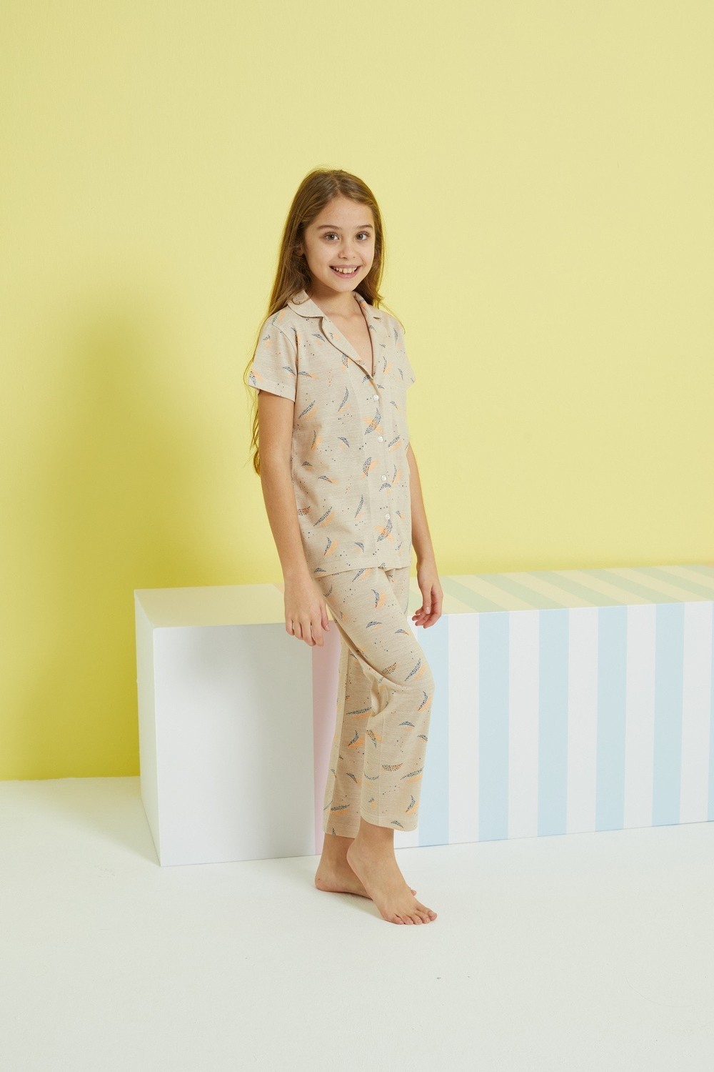 Siyah İnci Çok Renkli Örme Düğmeli Pijama Takım görsel 4