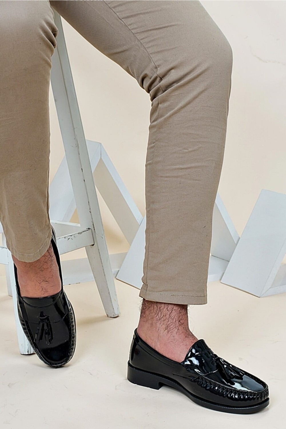 The Hope Shoes Corcik Siyah Rugan Püsküllü Klasik Erkek Kundura Ayakkabı görsel 2