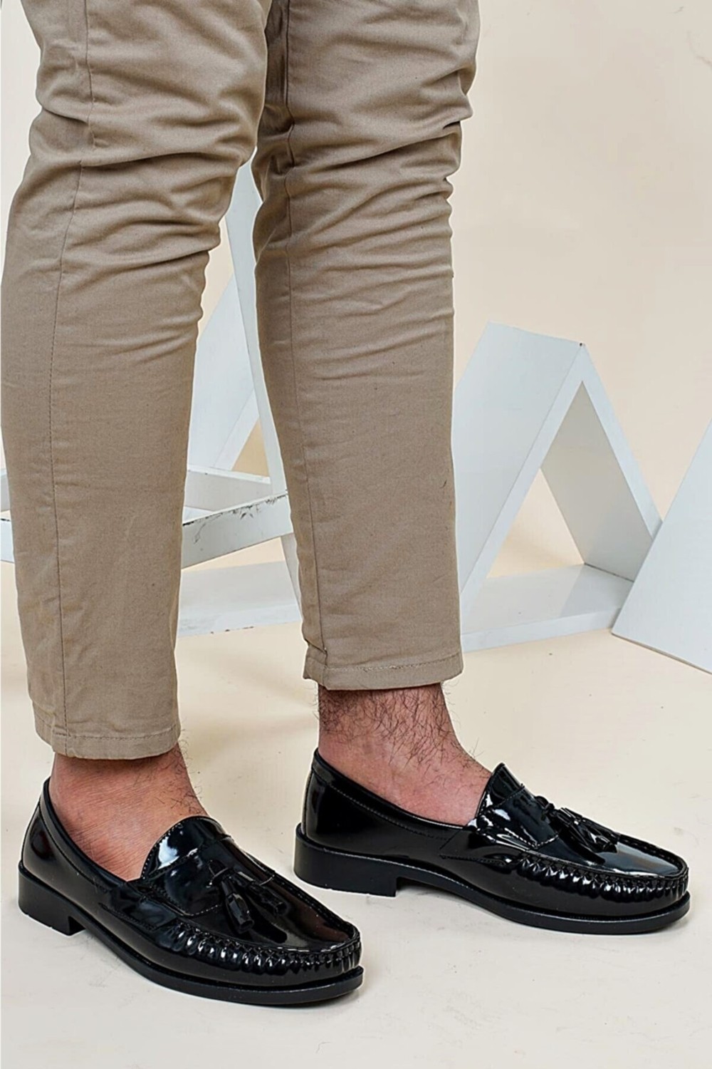 The Hope Shoes Corcik Siyah Rugan Püsküllü Klasik Erkek Kundura Ayakkabı görsel 3