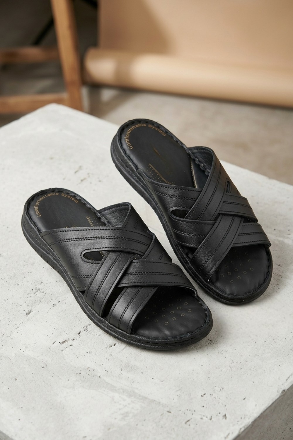 Walkenzo 5263 Hakiki Deri Ortopedik Rahat Taban Erkek Terlik görsel 4