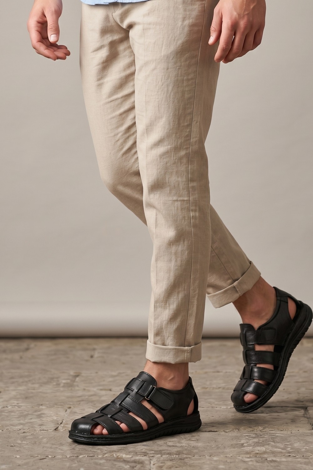 Walkenzo 5262 Ortopedik Hakiki Deri Erkek Sandalet Ayakkabı