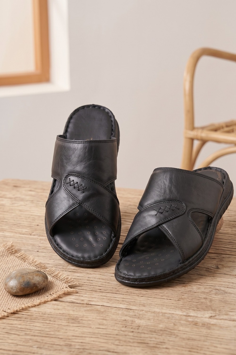 Walkenzo 5264 Hakiki Deri Ortopedik Rahat Taban Erkek Terlik görsel 5