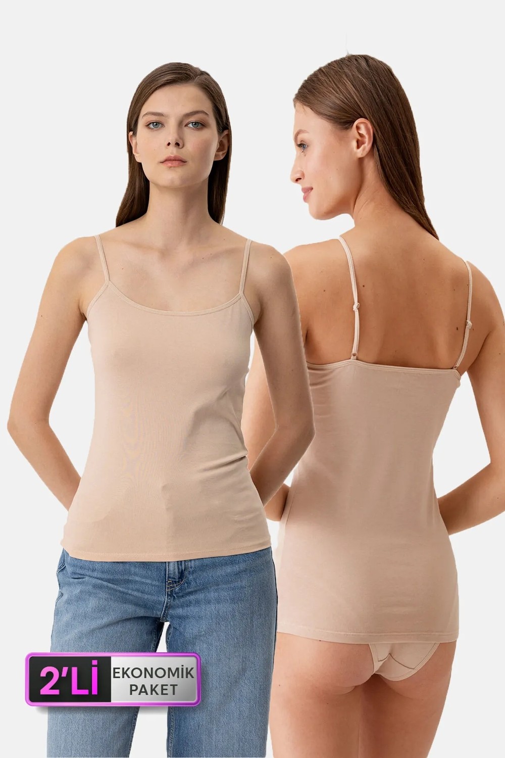 Pierre Cardin 2'li Ekonomik Paket Ten 1204 Ince Askılı Basic Pamuklu Atlet Set görsel 6