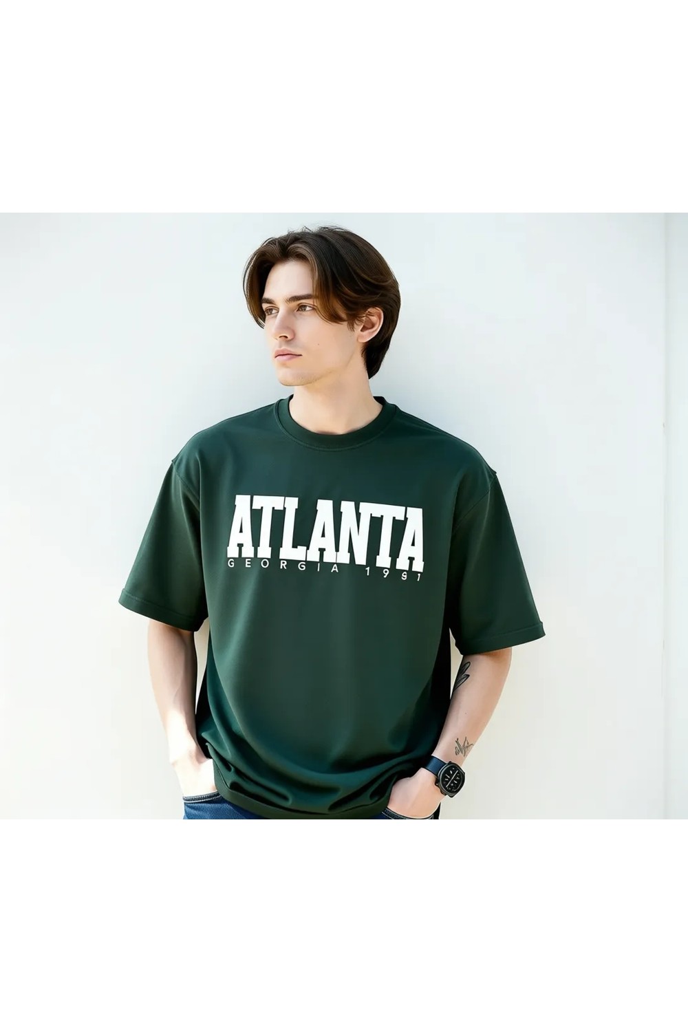 Grimelange Atlanta Erkek %100 Pamuklu Kısa Kollu Baskı Detaylı Lacivert T-Shirt görsel 8