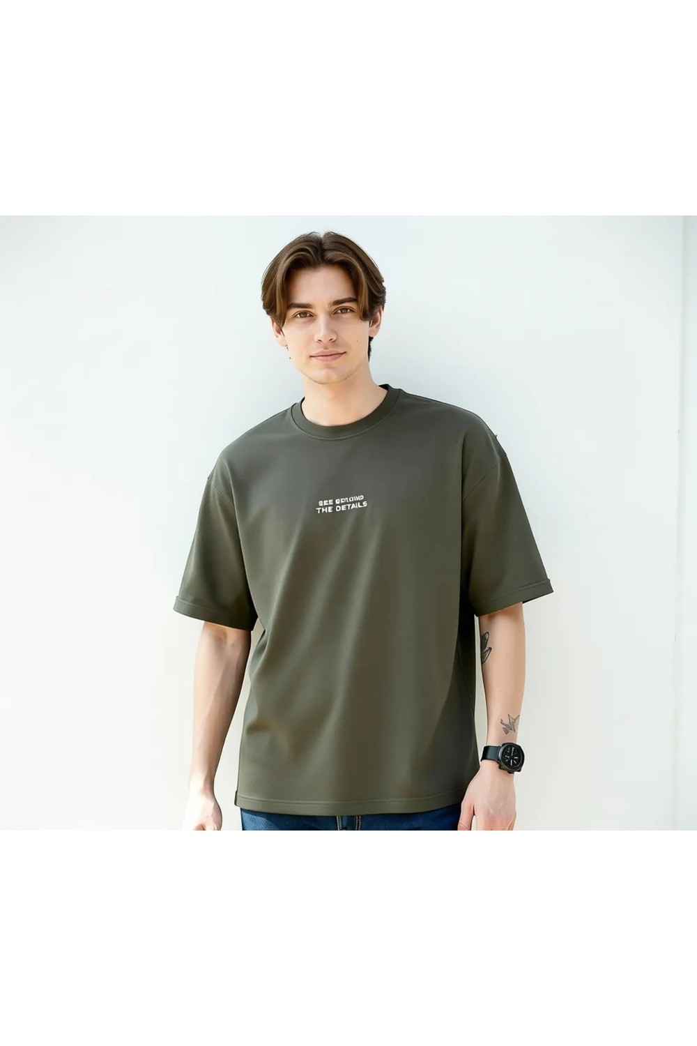 Grimelange Vıto Erkek %100 Organik Pamuklu Nakış Yazı Detaylı Oversize Bol Kesim Kısa Kollu Siyah T-Shirt görsel 7