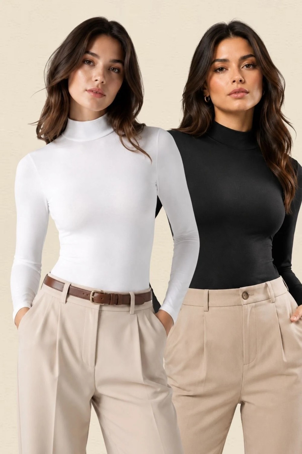 Fevien Kadın 2'li Paket Uzun Kollu Yarım Balıkçı Dik Yaka Pamuklu Kopçalı Body - Esnek Basic Çıtçıtlı Badi Seti görsel 8