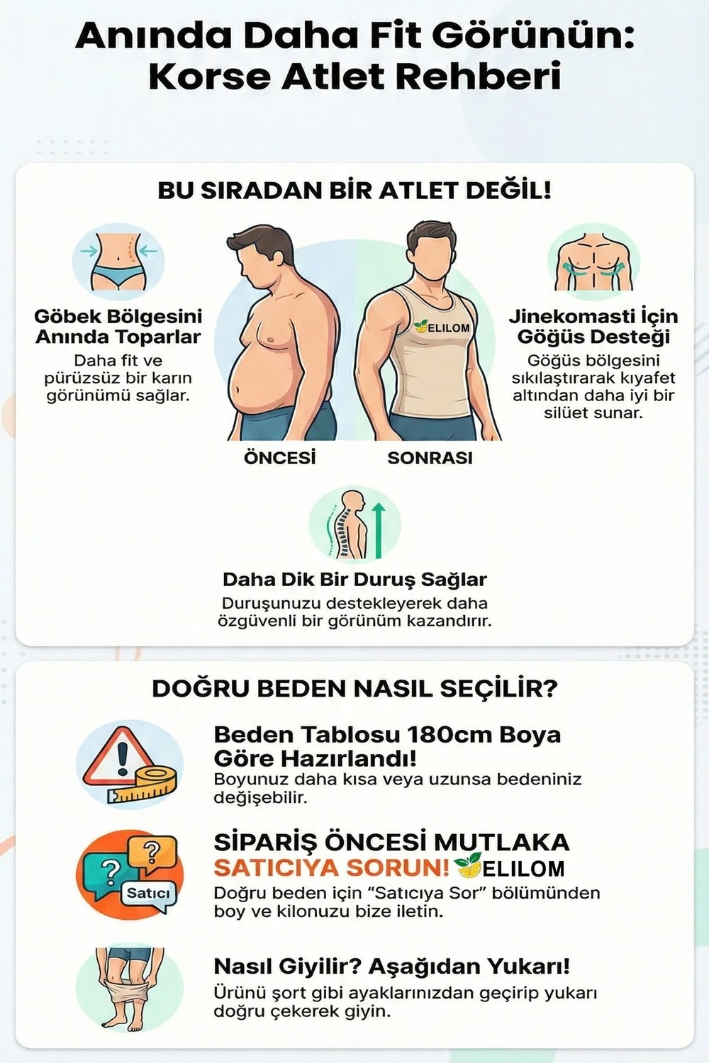 Elilom Korse Atlet Erkek, Jinekomasti Desteği, Göbek Toparlayıcı, Duruş Destekleyici | Elilom Yukka görsel 5