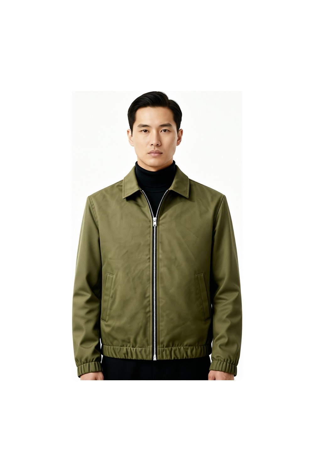 Mero Life Erkek Basic Old Money Fermuarlı Oversize Mevsimlik Polo Yaka Gabardin Kumaş Ceket görsel 8