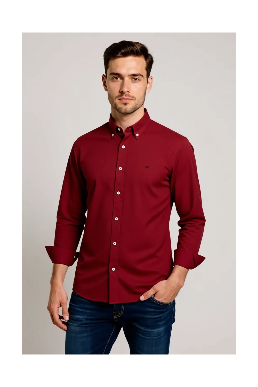 D'S Damat Slim Fit İndigo Oxford Düğmeli Yaka Kolay Ütülenebilir Nakış Detaylı Pamuklu Gömlek 4HC02ORT03265 görsel 7