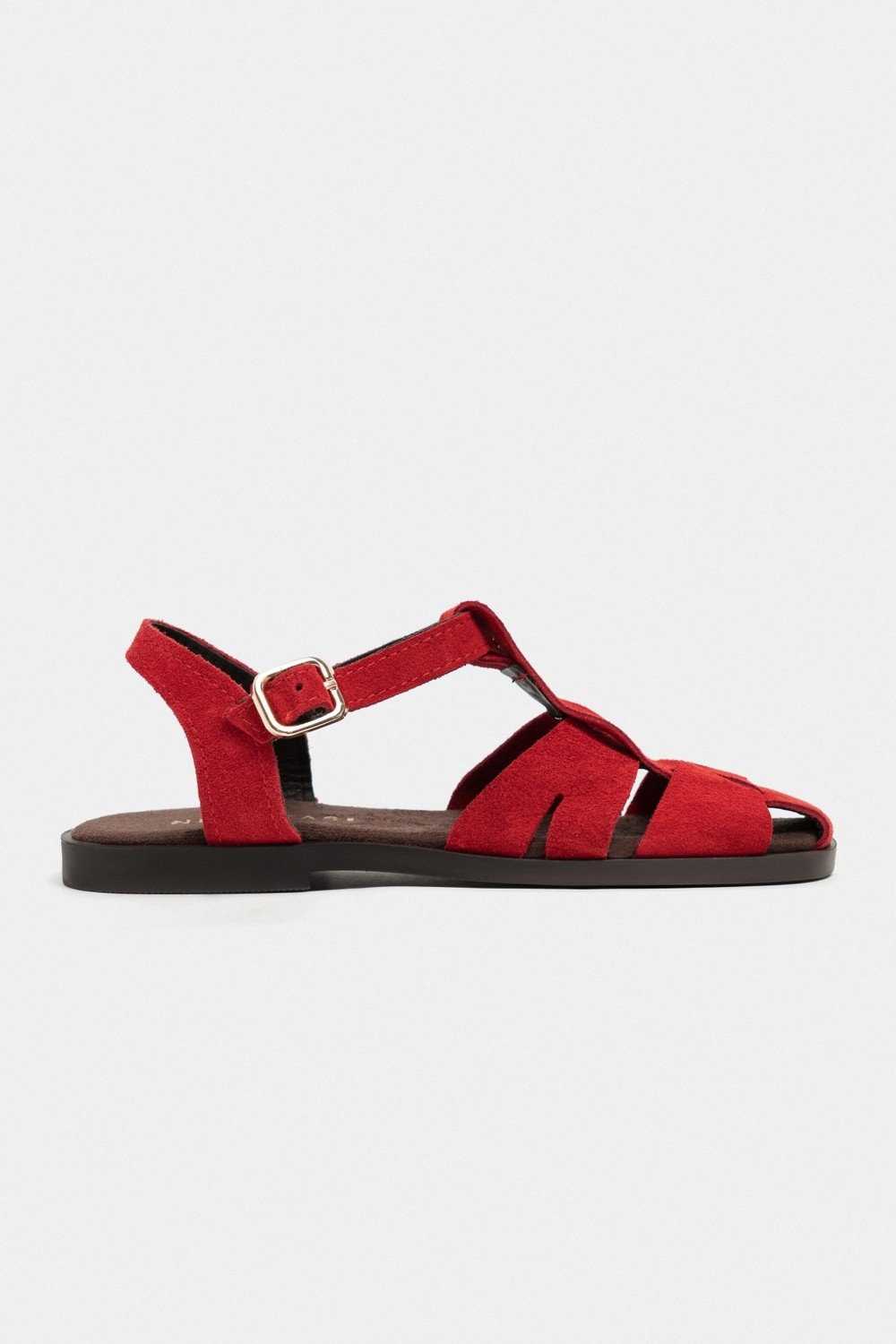 Nişantaşı Shoes Bird Taba Süet Hakiki Deri Toka Detay Düz Taban Kadın Sandalet görsel 6