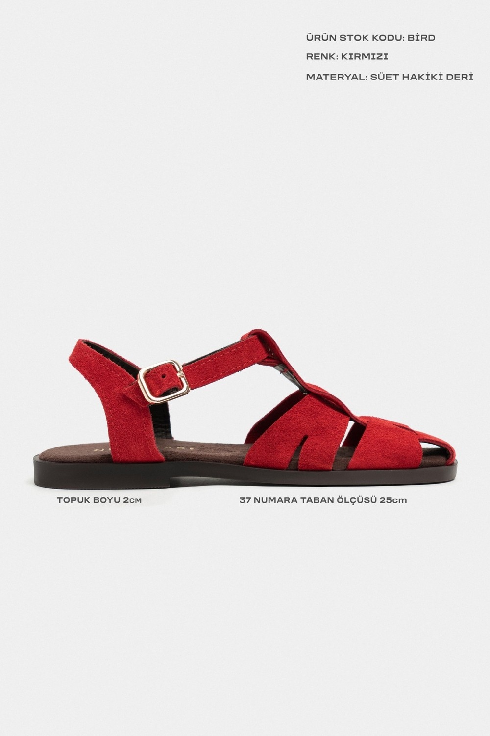 Nişantaşı Shoes Bird Taba Süet Hakiki Deri Toka Detay Düz Taban Kadın Sandalet görsel 7