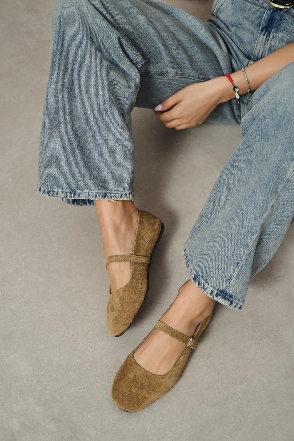 Nişantaşı Shoes Mono Rome Bej Hakiki Deri Toka Detay Düz Taban Kadın Babet