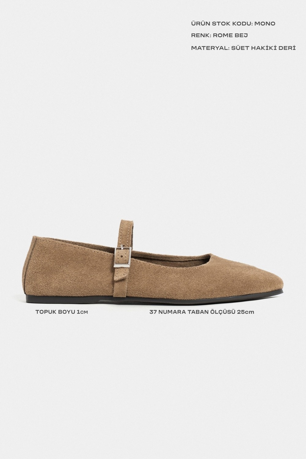 Nişantaşı Shoes Mono Rome Bej Hakiki Deri Toka Detay Düz Taban Kadın Babet görsel 2