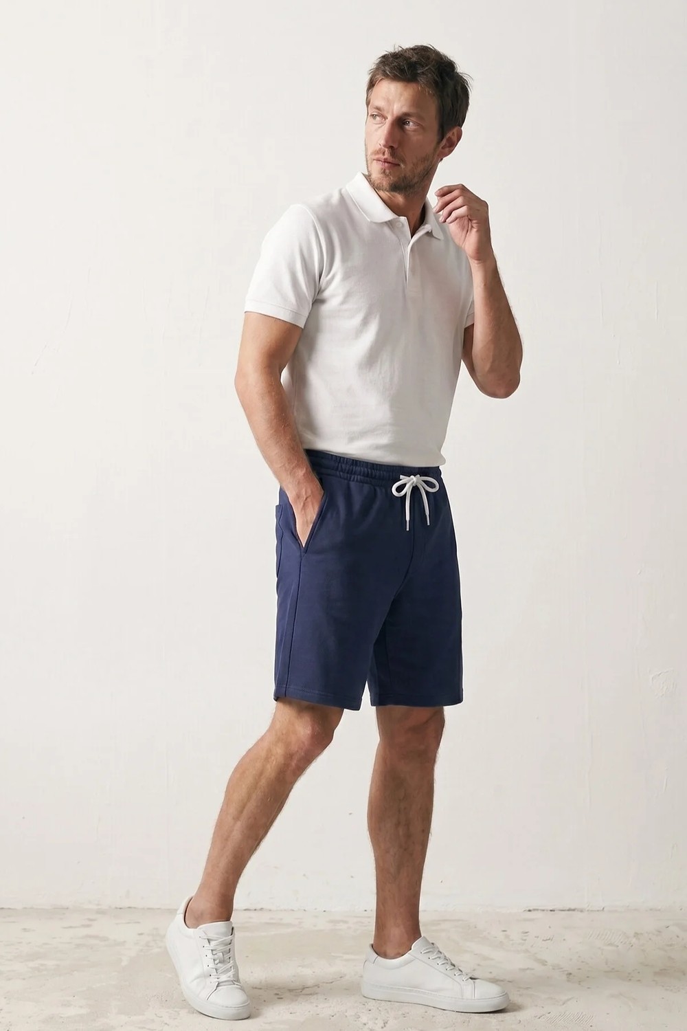 elemge Haki Dokulu Kumaş Rahat Kalıp Beli İpli Erkek Şort Günlük Basic Regular Fit Cepli Normal Bel Esnek Bermuda İnce Soft Touch
