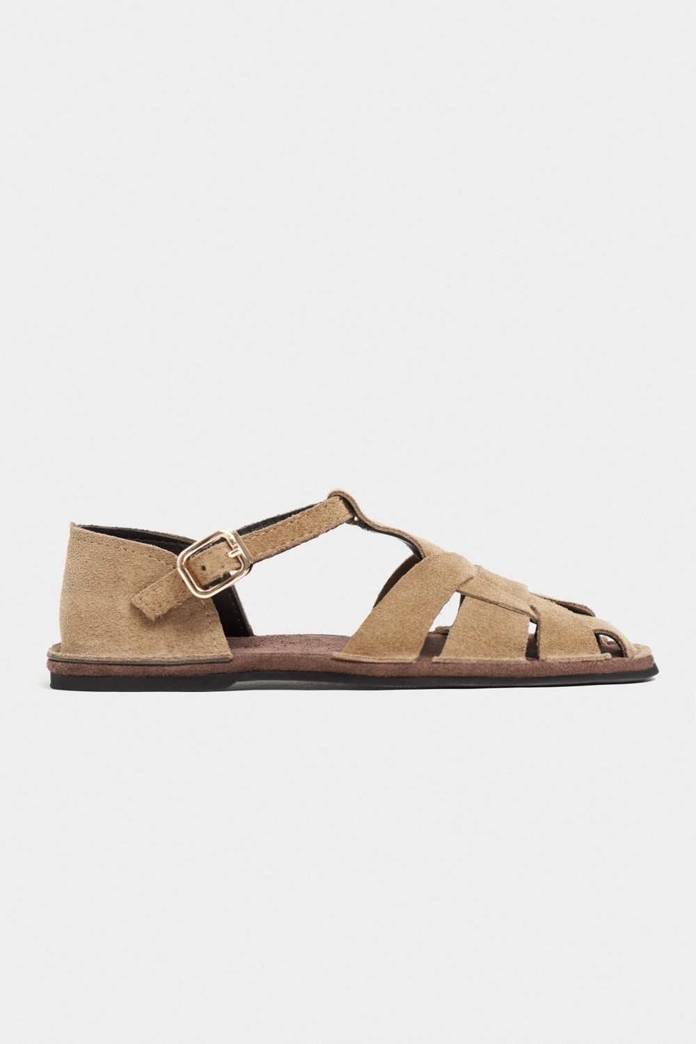 Nişantaşı Shoes Solto Kahve Süet Deri Toka Detay Düz Taban Kadın Sandalet görsel 6
