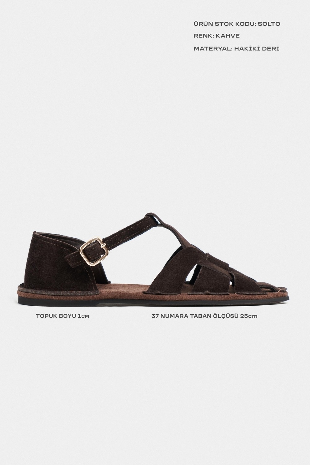 Nişantaşı Shoes Solto Kahve Süet Deri Toka Detay Düz Taban Kadın Sandalet görsel 2