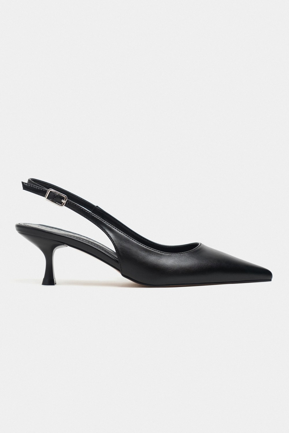 Nişantaşı Shoes Megy Siyah Mat Arka Açık Toka Detay Sivri Burun Kadın Topuklu Ayakkabı