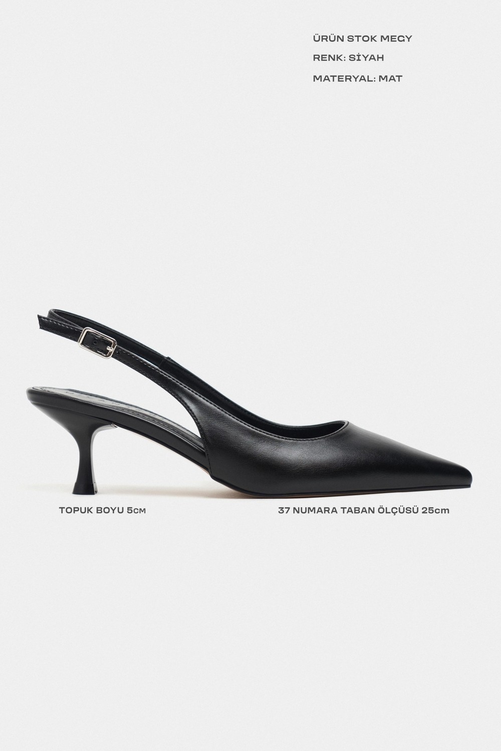 Nişantaşı Shoes Megy Siyah Mat Arka Açık Toka Detay Sivri Burun Kadın Topuklu Ayakkabı görsel 3