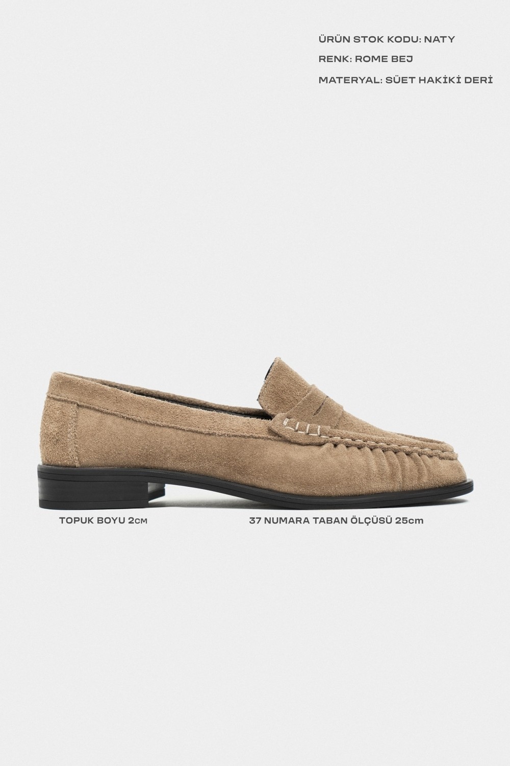 Nişantaşı Shoes Naty Rome Bej Süet Hakiki Deri Kadın Loafer Ayakkabı görsel 2