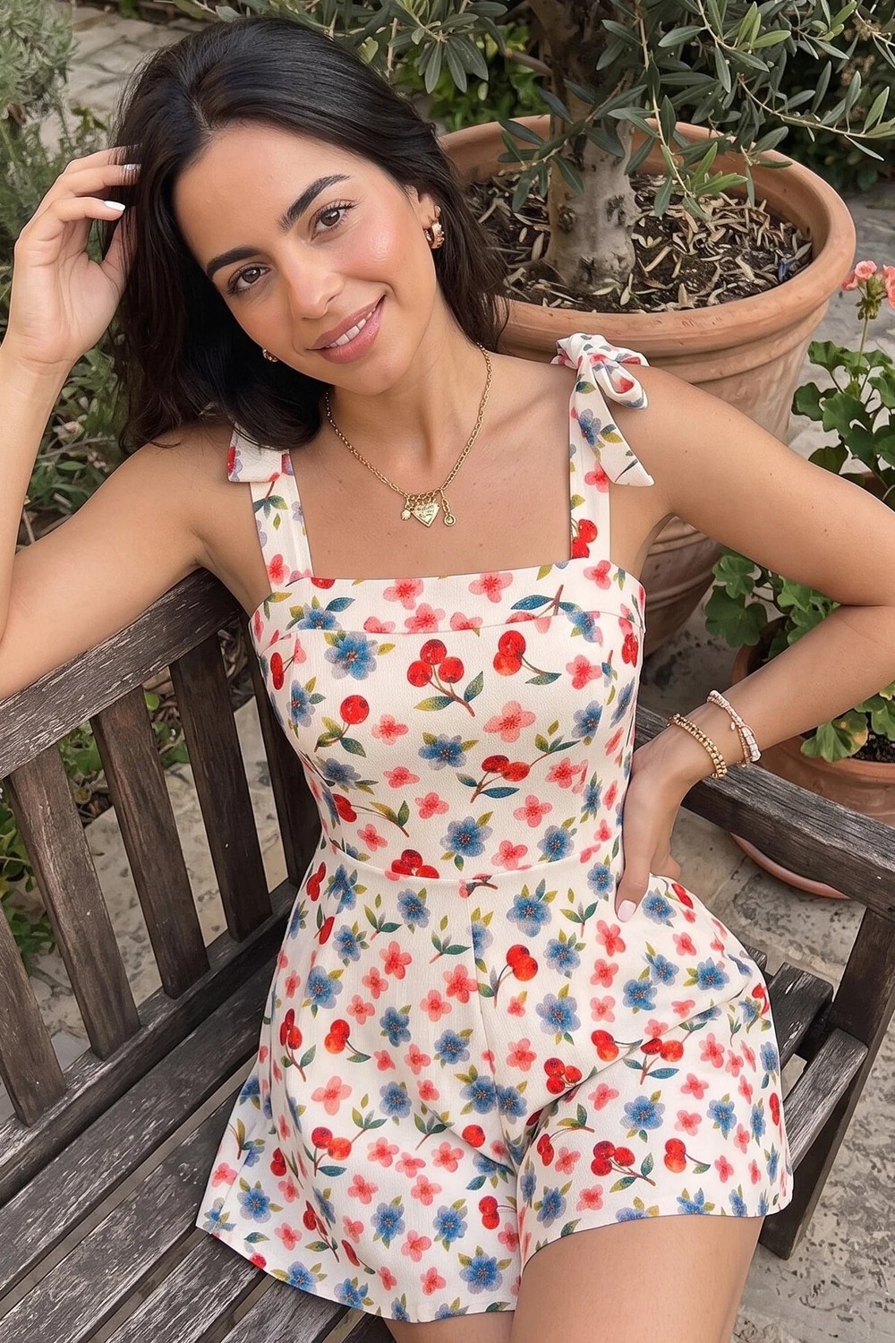 Bella Notte Çiçek Desenli Bağlama Detaylı Tulum Elbise