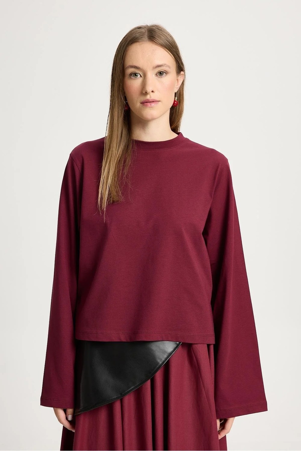 Minaaise Kadın Lacivert Geniş Kol Oversize Kısa Basic T-Shirt 30059 görsel 8