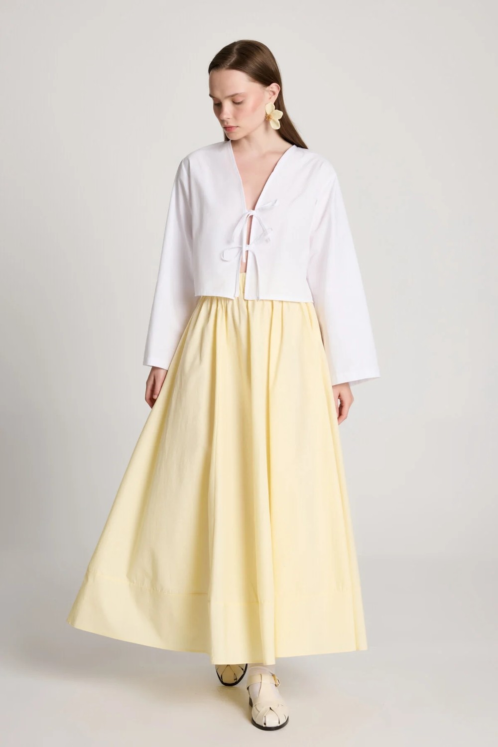 Minaaise Sarı Poplin Beli Lastikli Uzun Etek 27321 görsel 8