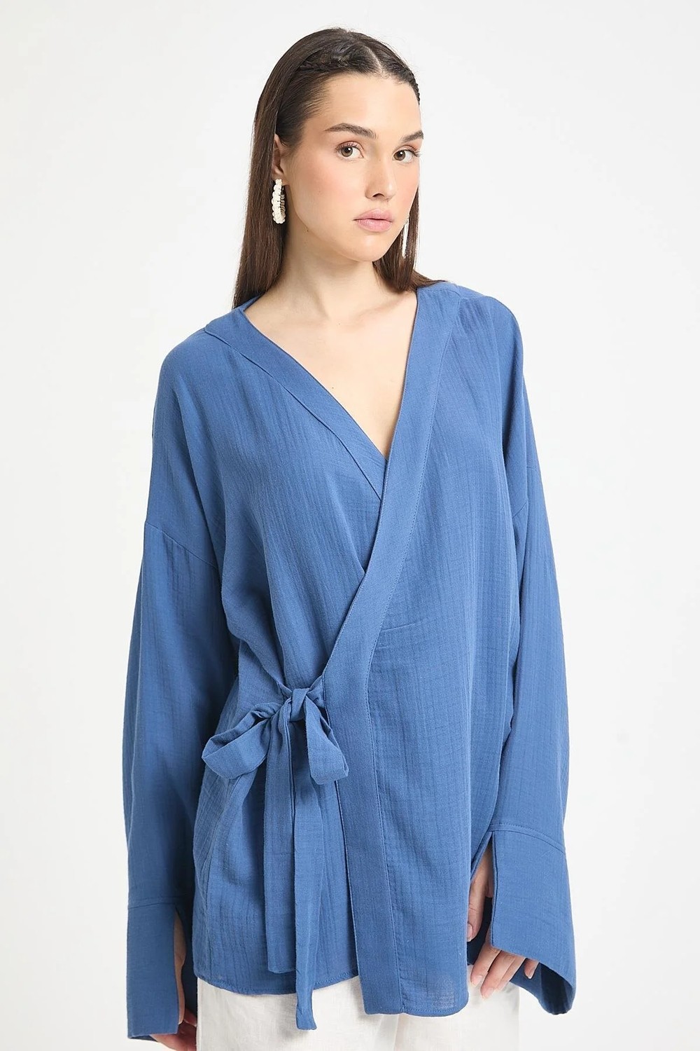 Minaaise İndigo Oversize Müslin Kimono 29219