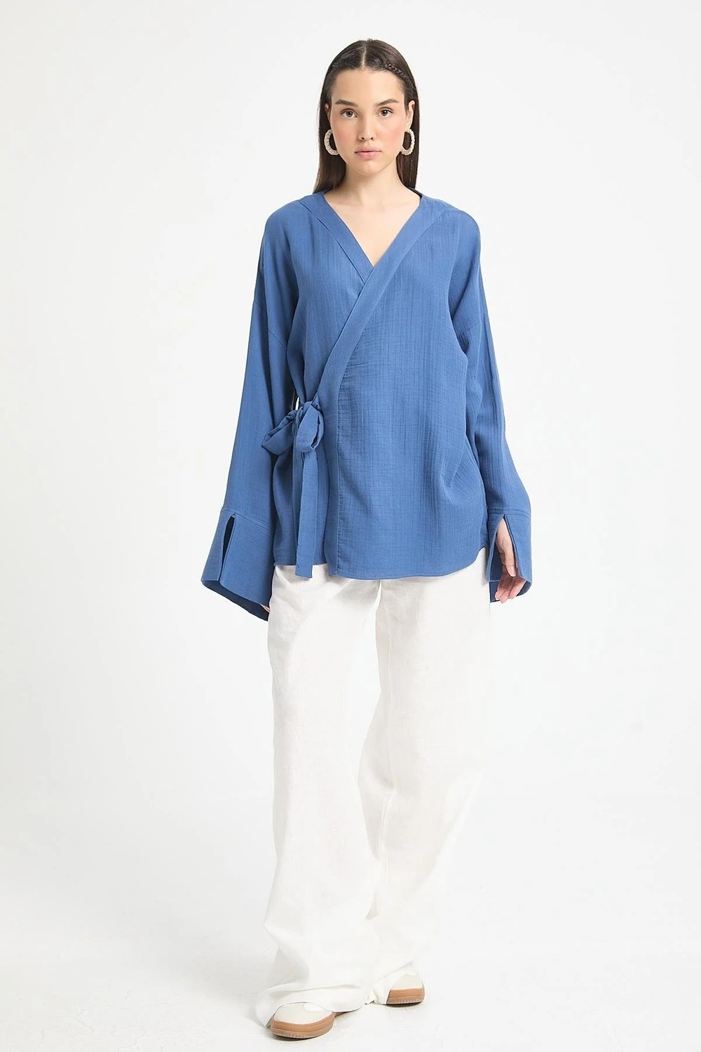 Minaaise İndigo Oversize Müslin Kimono 29219 görsel 2