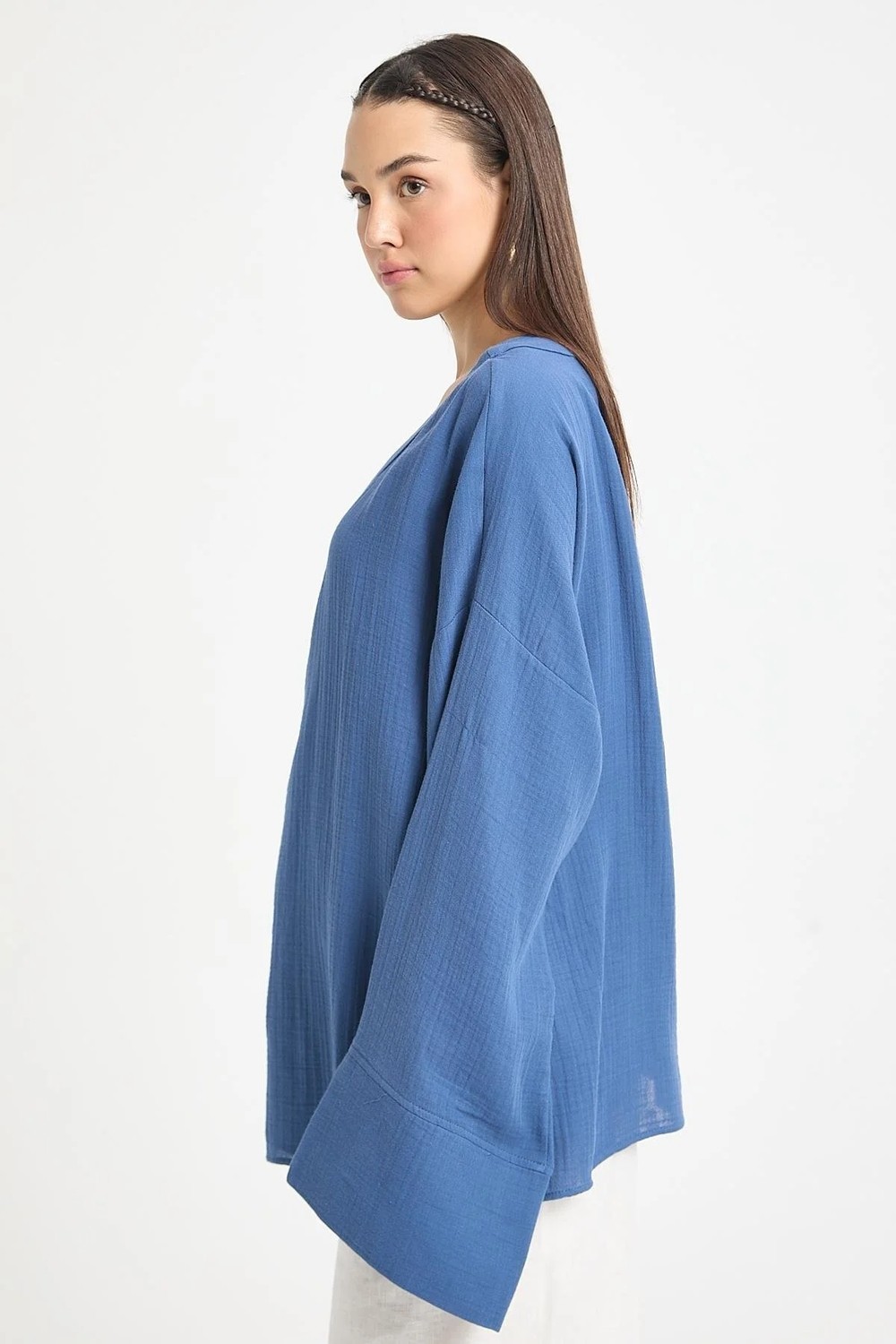 Minaaise İndigo Oversize Müslin Kimono 29219 görsel 3