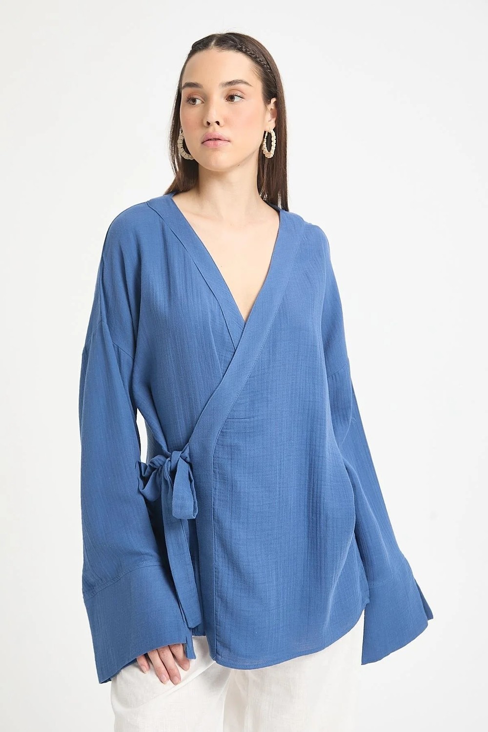 Minaaise İndigo Oversize Müslin Kimono 29219 görsel 5
