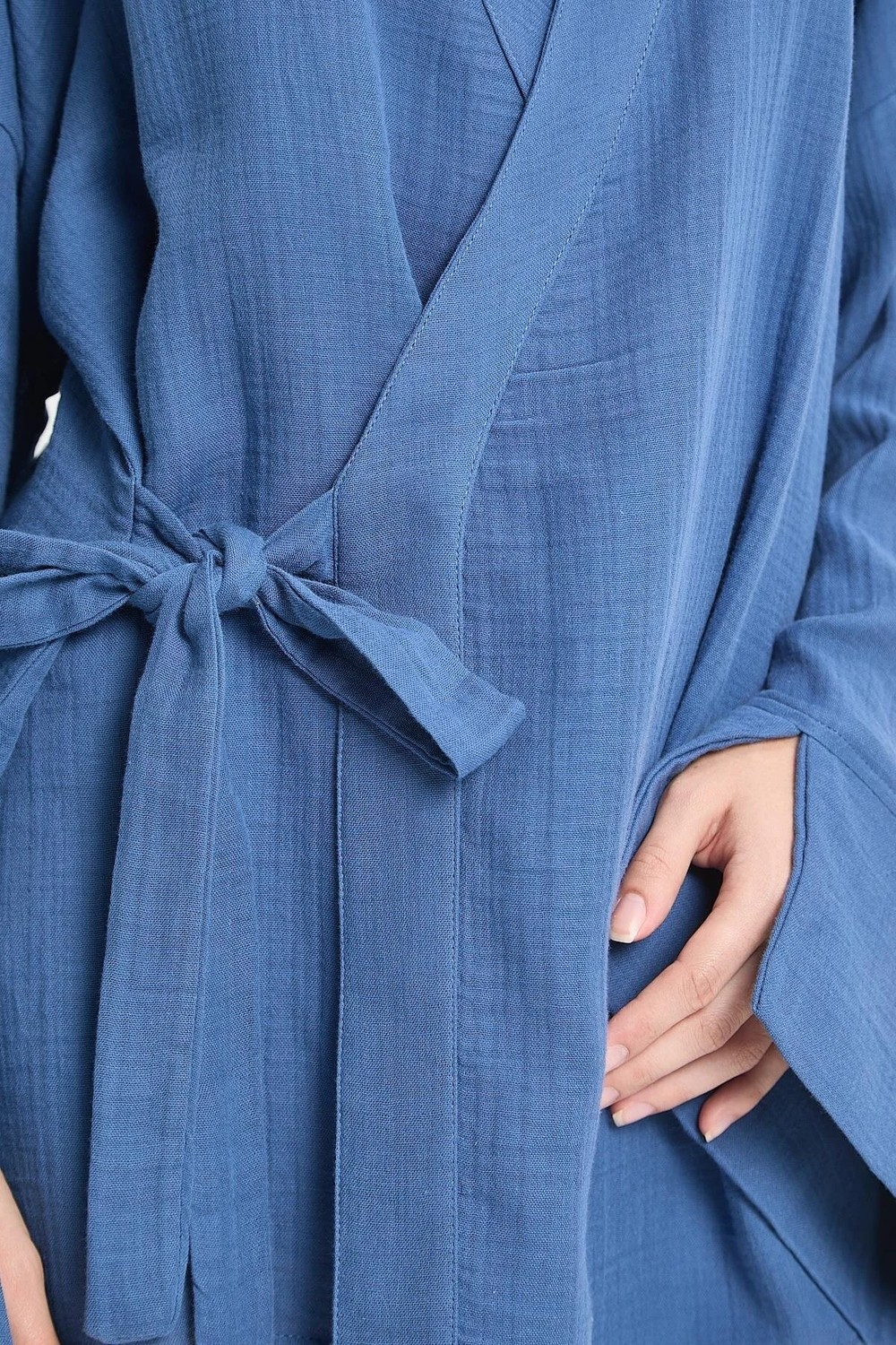 Minaaise İndigo Oversize Müslin Kimono 29219 görsel 7
