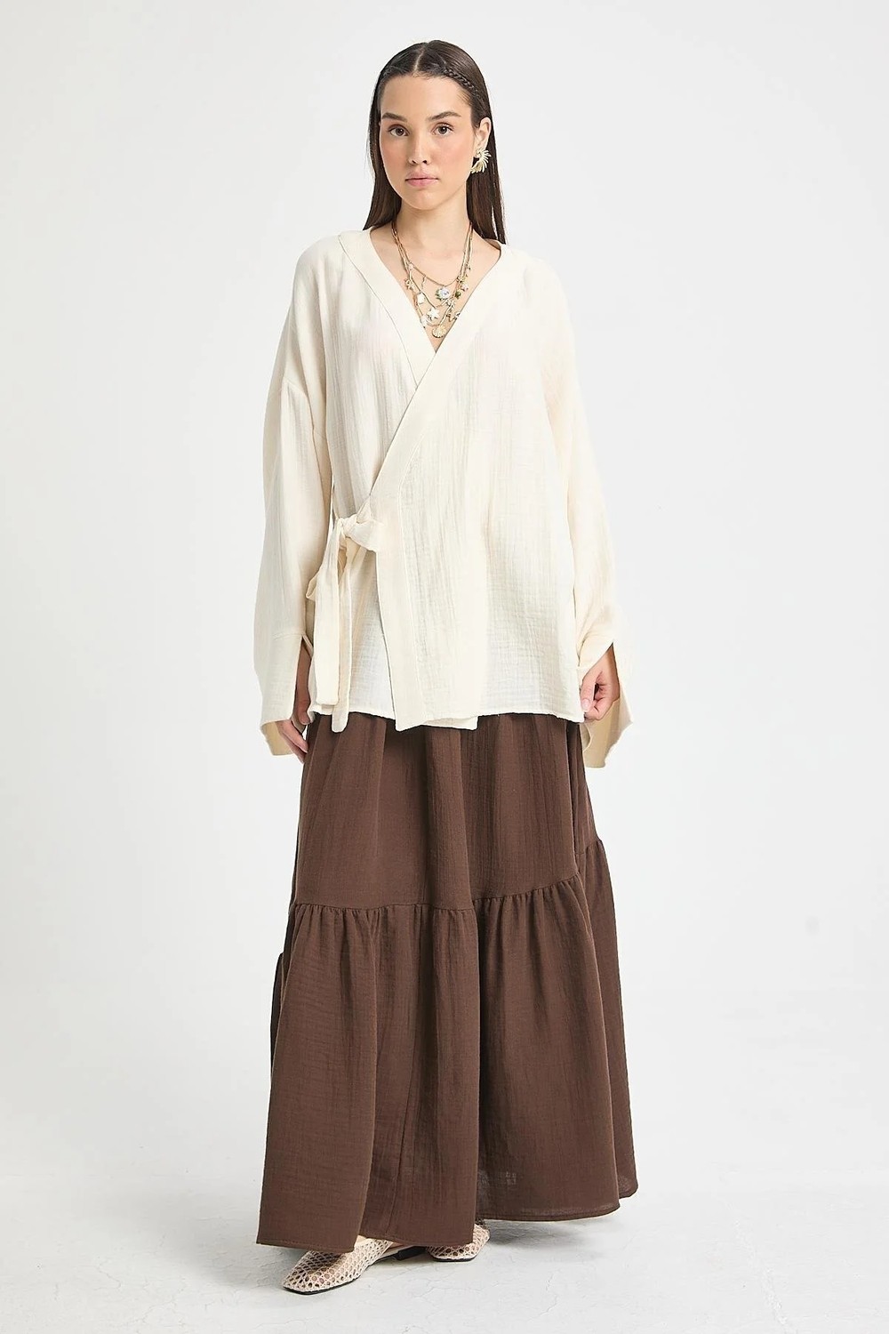 Minaaise İndigo Oversize Müslin Kimono 29219