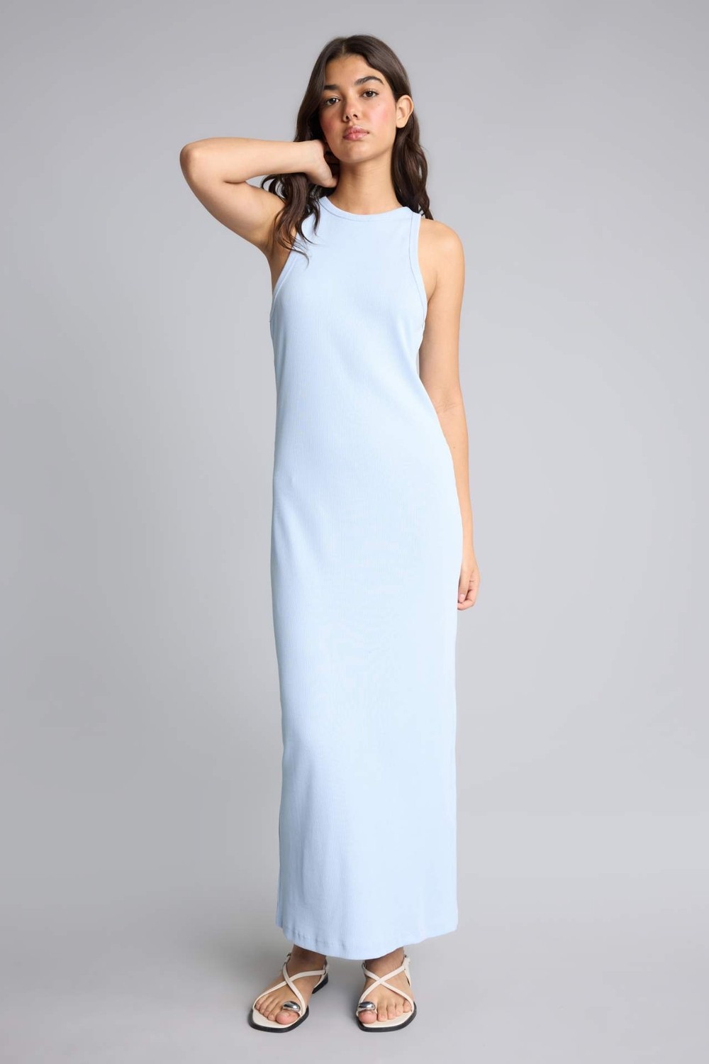 DeFacto Bodycon Vücudu Saran Halter Yaka Ribana Kolsuz Kırmızı Midi Elbise H7119AX26SM